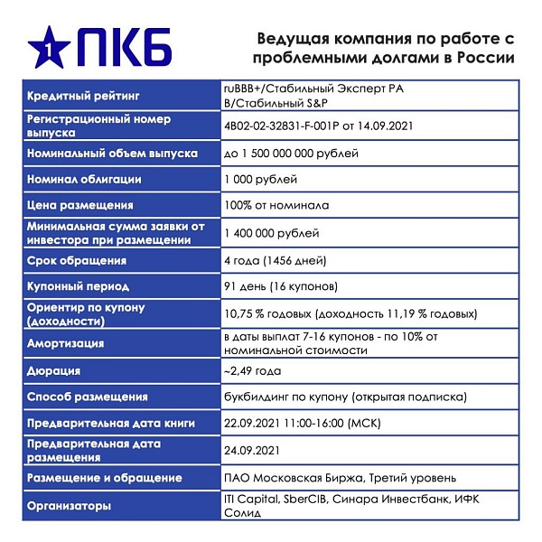 Компания «ПКБ» приглашает вас принять участие в размещении выпуска биржевых облигаций на 1,5 млрд руб